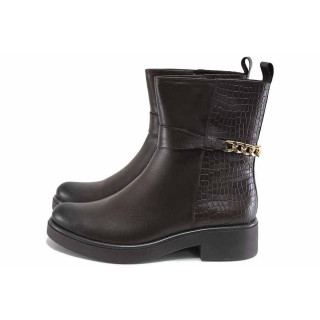 Тъмнокафяви дамски боти, естествена кожа - ежедневни обувки за есента и зимата N 100025092