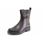 Тъмнокафяви дамски боти, естествена кожа - ежедневни обувки за есента и зимата N 100025092