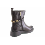 Тъмнокафяви дамски боти, естествена кожа - ежедневни обувки за есента и зимата N 100025092