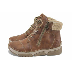 Кафяви дамски боти, здрава еко-кожа - спортни обувки за есента и зимата N 100025094