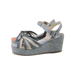 Сини дамски сандали, естествена кожа - всекидневни обувки за лятото N 100025250