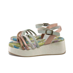 Зелени дамски сандали, естествена кожа - ежедневни обувки за лятото N 100025253