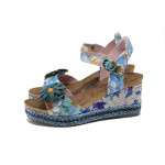 Сини дамски сандали, естествена кожа - всекидневни обувки за лятото N 100025287