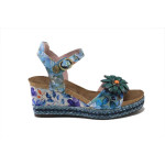 Сини дамски сандали, естествена кожа - всекидневни обувки за лятото N 100025287