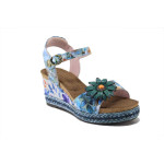 Сини дамски сандали, естествена кожа - всекидневни обувки за лятото N 100025287