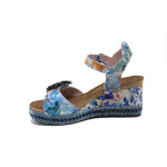 Сини дамски сандали, естествена кожа - всекидневни обувки за лятото N 100025287