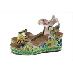Зелени дамски сандали, естествена кожа - ежедневни обувки за лятото N 100025288