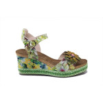 Зелени дамски сандали, естествена кожа - ежедневни обувки за лятото N 100025288