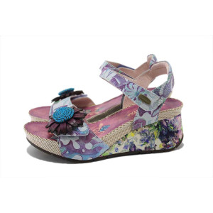 Лилави дамски сандали, естествена кожа - всекидневни обувки за лятото N 100025289