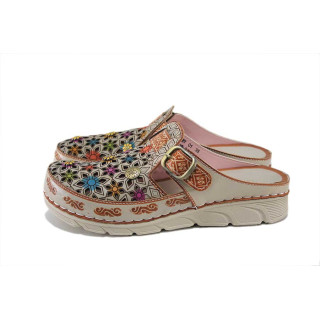 Бежови дамски чехли, естествена кожа - ежедневни обувки за лятото N 100025290