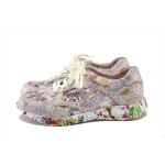 Розови дамски маратонки, естествена кожа и текстилна материя - ежедневни обувки за пролетта и лятото N 100025292