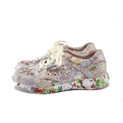 Розови дамски маратонки, естествена кожа и текстилна материя - ежедневни обувки за пролетта и лятото N 100025292