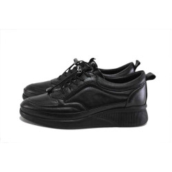 Черни дамски обувки с платформа, естествена кожа - всекидневни обувки за пролетта и есента N 100025300