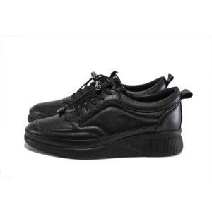Черни дамски обувки с платформа, естествена кожа - всекидневни обувки за пролетта и есента N 100025300