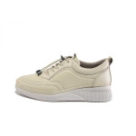 Бежови дамски обувки с платформа, естествена кожа - ежедневни обувки за пролетта и есента N 100025301