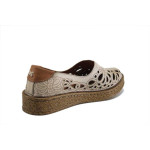 Бежови дамски обувки с равна подметка, естествена кожа перфорирана - всекидневни обувки за пролетта и лятото N 100025302