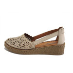 Бежови дамски обувки с равна подметка, естествена кожа перфорирана - ежедневни обувки за пролетта и лятото N 100025303