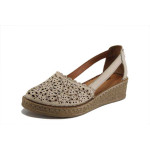 Бежови дамски обувки с равна подметка, естествена кожа перфорирана - ежедневни обувки за пролетта и лятото N 100025303