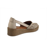 Бежови дамски обувки с равна подметка, естествена кожа перфорирана - ежедневни обувки за пролетта и лятото N 100025303