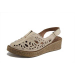 Бежови дамски сандали, естествена кожа перфорирана - всекидневни обувки за пролетта и лятото N 100025304