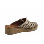 Бежови дамски чехли, естествена кожа перфорирана - ежедневни обувки за пролетта и лятото N 100025305