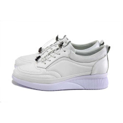 Бели дамски обувки с платформа, естествена кожа - всекидневни обувки за пролетта и лятото N 100025325
