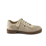 Бежови дамски обувки с равна подметка, естествена кожа перфорирана - ежедневни обувки за пролетта и лятото N 100025326