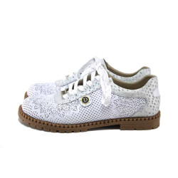 Бели дамски обувки с равна подметка, естествена кожа перфорирана - всекидневни обувки за пролетта и лятото N 100025327