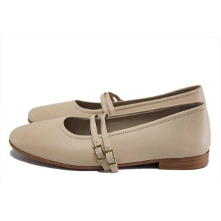 Бежови дамски обувки с равна подметка, естествена кожа - всекидневни обувки за пролетта и лятото N 100025365