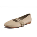 Бежови дамски обувки с равна подметка, естествена кожа - всекидневни обувки за пролетта и лятото N 100025365