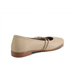 Бежови дамски обувки с равна подметка, естествена кожа - всекидневни обувки за пролетта и лятото N 100025365