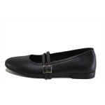 Черни дамски обувки с равна подметка, естествена кожа - всекидневни обувки за пролетта и лятото N 100025366