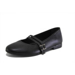 Черни дамски обувки с равна подметка, естествена кожа - всекидневни обувки за пролетта и лятото N 100025366