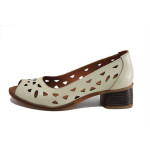 Бежови дамски обувки със среден ток, естествена кожа - официални обувки за пролетта и лятото N 100025367