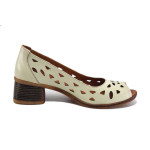 Бежови дамски обувки със среден ток, естествена кожа - официални обувки за пролетта и лятото N 100025367