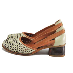 Бежови дамски обувки със среден ток, естествена кожа - официални обувки за пролетта и лятото N 100025368