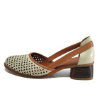 Бежови дамски обувки със среден ток, естествена кожа - официални обувки за пролетта и лятото N 100025368