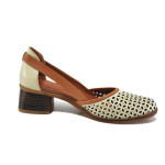 Бежови дамски обувки със среден ток, естествена кожа - официални обувки за пролетта и лятото N 100025368