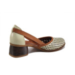 Бежови дамски обувки със среден ток, естествена кожа - официални обувки за пролетта и лятото N 100025368