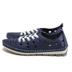 Сини дамски обувки с равна подметка, естествена кожа - всекидневни обувки за пролетта и лятото N 100025374