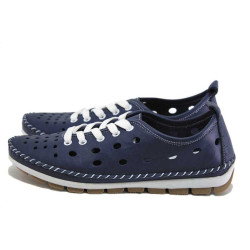 Сини дамски обувки с равна подметка, естествена кожа - всекидневни обувки за пролетта и лятото N 100025374