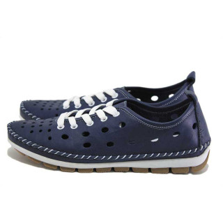 Сини дамски обувки с равна подметка, естествена кожа - всекидневни обувки за пролетта и лятото N 100025374