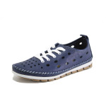 Сини дамски обувки с равна подметка, естествена кожа - всекидневни обувки за пролетта и лятото N 100025374