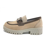 Бежови дамски обувки с равна подметка, естествена кожа - всекидневни обувки за пролетта и лятото N 100025380