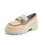 Бежови дамски обувки с равна подметка, естествена кожа - всекидневни обувки за пролетта и лятото N 100025380