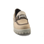 Бежови дамски обувки с равна подметка, естествена кожа - всекидневни обувки за пролетта и лятото N 100025380