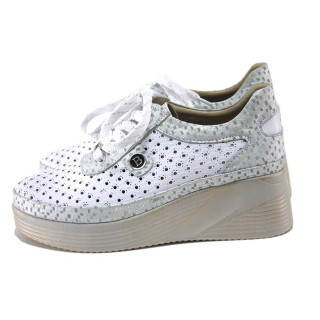 Бели дамски обувки с платформа, естествена кожа - всекидневни обувки за пролетта и лятото N 100025379