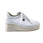Бели дамски обувки с платформа, естествена кожа - всекидневни обувки за пролетта и лятото N 100025379