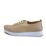 Бежови дамски обувки с равна подметка, естествена кожа - всекидневни обувки за пролетта и лятото N 100025376