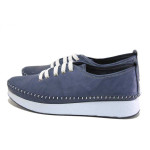 Сини дамски обувки с равна подметка, естествена кожа - всекидневни обувки за пролетта и лятото N 100025377